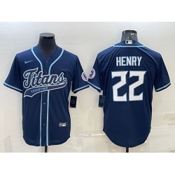 Men Tennessee Titans 22 Derrick Henry Navy With Patch Cool Base Stitched Baseball Jersey