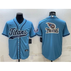 Men Tennessee Titans Blue Team Big Logo With Patch Cool Base Stitched Baseball Jersey