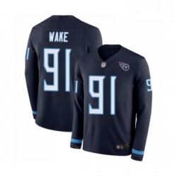 Mens Tennessee Titans 91 Cameron Wake Limited Navy Blue Therma Long Sleeve Football Jersey