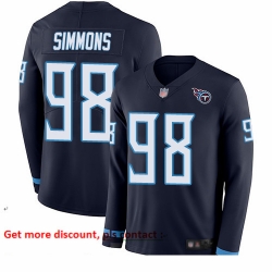 Titans 98 Jeffery Simmons Navy Blue Team Color Youth Stitched Football Limited Therma Long Sleeve Jersey