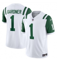 Men New York Jets 1 Ahmad Sauce Gardner White 2024 Classic Alternate Vapor F U S E  Limited Stitched Football Jersey