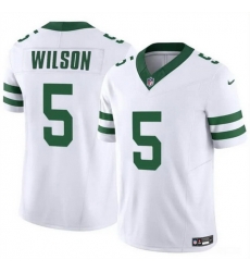 Men New York Jets 5 Garrett Wilson White 2023 F U S E Throwback Limited Stitched Jersey