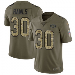 Nike Jets #30 Thomas Rawls Olive Camo Mens Stitched NFL Limited 2017 Salute To Service Jersey