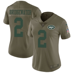 Nike Jets #2 Teddy Bridgewater Olive Womens Stitched NFL Limited 2017 Salute to Service Jersey