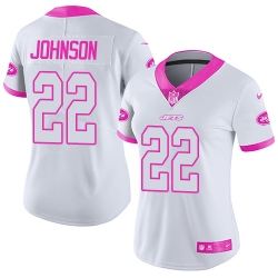 Nike Jets #22 Trumaine Johnson White Pink Womens Stitched NFL Limited Rush Fashion Jersey