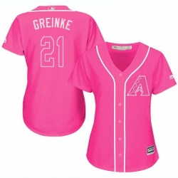 Womens Majestic Arizona Diamondbacks 21 Zack Greinke Authentic Pink Fashion MLB Jersey