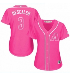 Womens Majestic Arizona Diamondbacks 3 Daniel Descalso Replica Pink Fashion MLB Jersey 