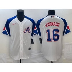 Men Atlanta Braves 16 Travis D 27Arnaud White 2023 City Connect Cool Base Stitched Baseball Jersey