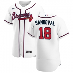 Men Atlanta Braves 18 Pablo Sandoval Men Nike White Home 2020 Flex Base Player MLB Jersey