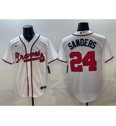 Men Atlanta Braves  24 Deion Sanders White Cool Base Stitched Baseball Jersey