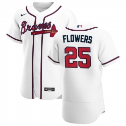 Men Atlanta Braves 25 Tyler Flowers Men Nike White Home 2020 Flex Base Player MLB Jersey