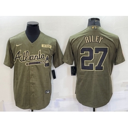 Men Atlanta Braves 27 Austin Riley Camo Salute To Service Cool Base Stitched Jersey