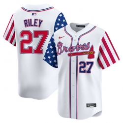 Men Atlanta Braves 27 Austin Riley White 2024 Independence Day Vapor Limited Stitched Baseball Jersey