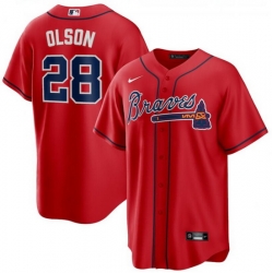 Men Atlanta Braves 28 Matt Olson Red Nike Cool Base jersey