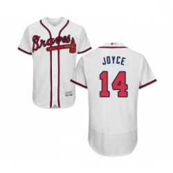 Mens Atlanta Braves 14 Matt Joyce White Home Flex Base Authentic Collection Baseball Jersey