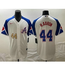 Men's Atlanta Braves #44 Hank Aaron Number White 2023 City Connect Cool Base Stitched Jerseys