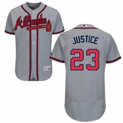 Mens Majestic Atlanta Braves 23 David Justice Grey Road Flex Base Authentic Collection MLB Jersey