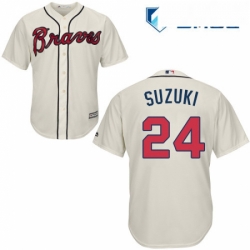 Mens Majestic Atlanta Braves 24 Kurt Suzuki Replica Cream Alternate 2 Cool Base MLB Jersey