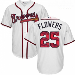 Mens Majestic Atlanta Braves 25 Tyler Flowers Authentic White Team Logo Fashion Cool Base MLB Jersey