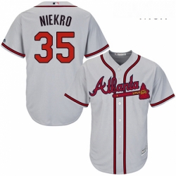 Mens Majestic Atlanta Braves 35 Phil Niekro Replica Grey Road Cool Base MLB Jersey