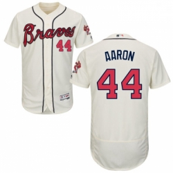 Mens Majestic Atlanta Braves 44 Hank Aaron Cream Alternate Flex Base Authentic Collection MLB Jersey