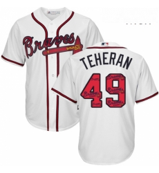 Mens Majestic Atlanta Braves 49 Julio Teheran Authentic White Team Logo Fashion Cool Base MLB Jersey