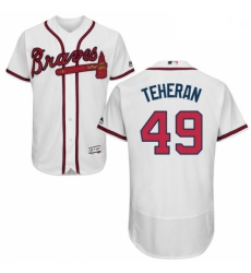 Mens Majestic Atlanta Braves 49 Julio Teheran White Home Flex Base Authentic Collection MLB Jersey