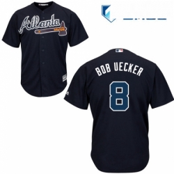 Mens Majestic Atlanta Braves 8 Bob Uecker Replica Blue Alternate Road Cool Base MLB Jersey