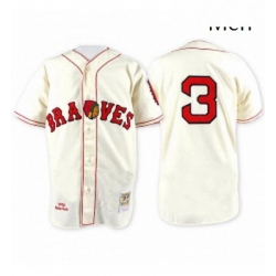 Mens Mitchell and Ness Atlanta Braves 3 Babe Ruth Replica Cream Throwback MLB Jersey