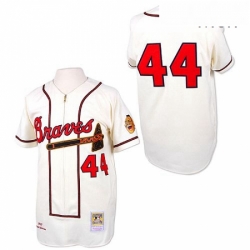 Mens Mitchell and Ness Atlanta Braves 44 Hank Aaron Replica White Throwback MLB Jersey