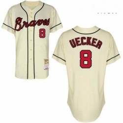 Mens Mitchell and Ness Atlanta Braves 8 Bob Uecker Authentic Cream Throwback MLB Jersey