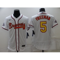 Men's Nike Atlanta Braves #5 Freddie Freeman White Gold Champions MLB Jersey