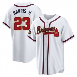 Men's Replica Michael Harris II Atlanta Braves Gold White 2022 Program Jersey