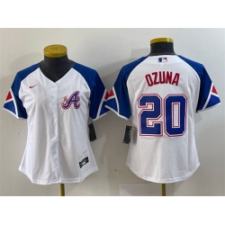 Women Atlanta Braves 20 Marcell Ozuna White 2023 City Connect Stitched Baseball Jersey 3
