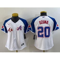 Women Atlanta Braves 20 Marcell Ozuna White 2023 City Connect Stitched Baseball Jersey 5