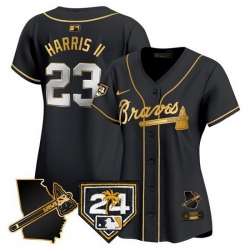 Women Atlanta Braves 23 Michael Harris II Black Gold 2024 Spring Training  26 Georgia Patch Vapor Limited Stitched Baseball Jersey 