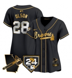 Women Atlanta Braves 28 Matt Olson Black Gold 2024 Spring Training  26 Georgia Patch Vapor Limited Stitched Baseball Jersey 