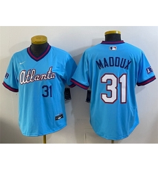 Women Atlanta Braves 31 Greg Maddux Powder Blue 2026 City Connect Stadium Stitched Baseball Jersey Women Atlanta Braves 31 Greg Maddux Powder Blue 2026 City Connect Stadium Stitched Baseball Jersey