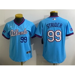 Women Atlanta Braves  99 Spencer Strider Powder Blue 2026 City Connect Stadium Stitched Baseball Jersey  