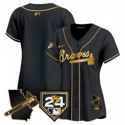 Women Atlanta Braves Blank Black Gold 2024 Spring Training  26 Georgia Patch Vapor Limited Stitched Baseball Jersey 