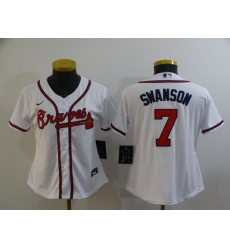 Women White Atlanta Braves 7 Dansby Swanson Cool Base MLB Stitched Jersey