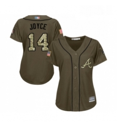 Womens Atlanta Braves 14 Matt Joyce Authentic Green Salute to Service Baseball Jersey 