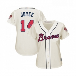 Womens Atlanta Braves 14 Matt Joyce Replica Cream Alternate 2 Cool Base Baseball Jersey 