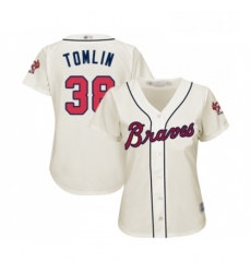 Womens Atlanta Braves 38 Josh Tomlin Replica Cream Alternate 2 Cool Base Baseball Jersey 