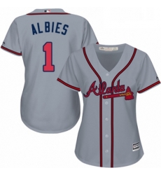 Womens Majestic Atlanta Braves 1 Ozzie Albies Replica Grey Road Cool Base MLB Jersey 