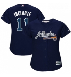 Womens Majestic Atlanta Braves 11 Ender Inciarte Replica Blue Alternate Road Cool Base MLB Jersey 