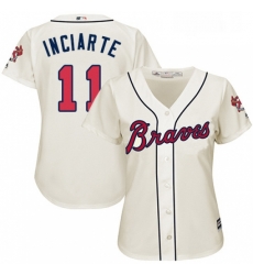 Womens Majestic Atlanta Braves 11 Ender Inciarte Replica Cream Alternate 2 Cool Base MLB Jersey 