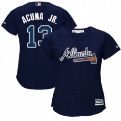 Womens Majestic Atlanta Braves 13 Ronald Acuna Jr Authentic Blue Alternate Road Cool Base MLB Jersey 