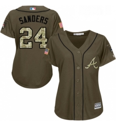 Womens Majestic Atlanta Braves 24 Deion Sanders Authentic Green Salute to Service MLB Jersey