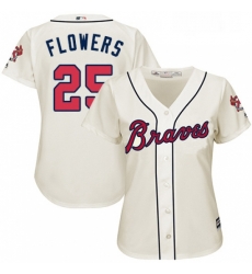 Womens Majestic Atlanta Braves 25 Tyler Flowers Authentic Cream Alternate 2 Cool Base MLB Jersey